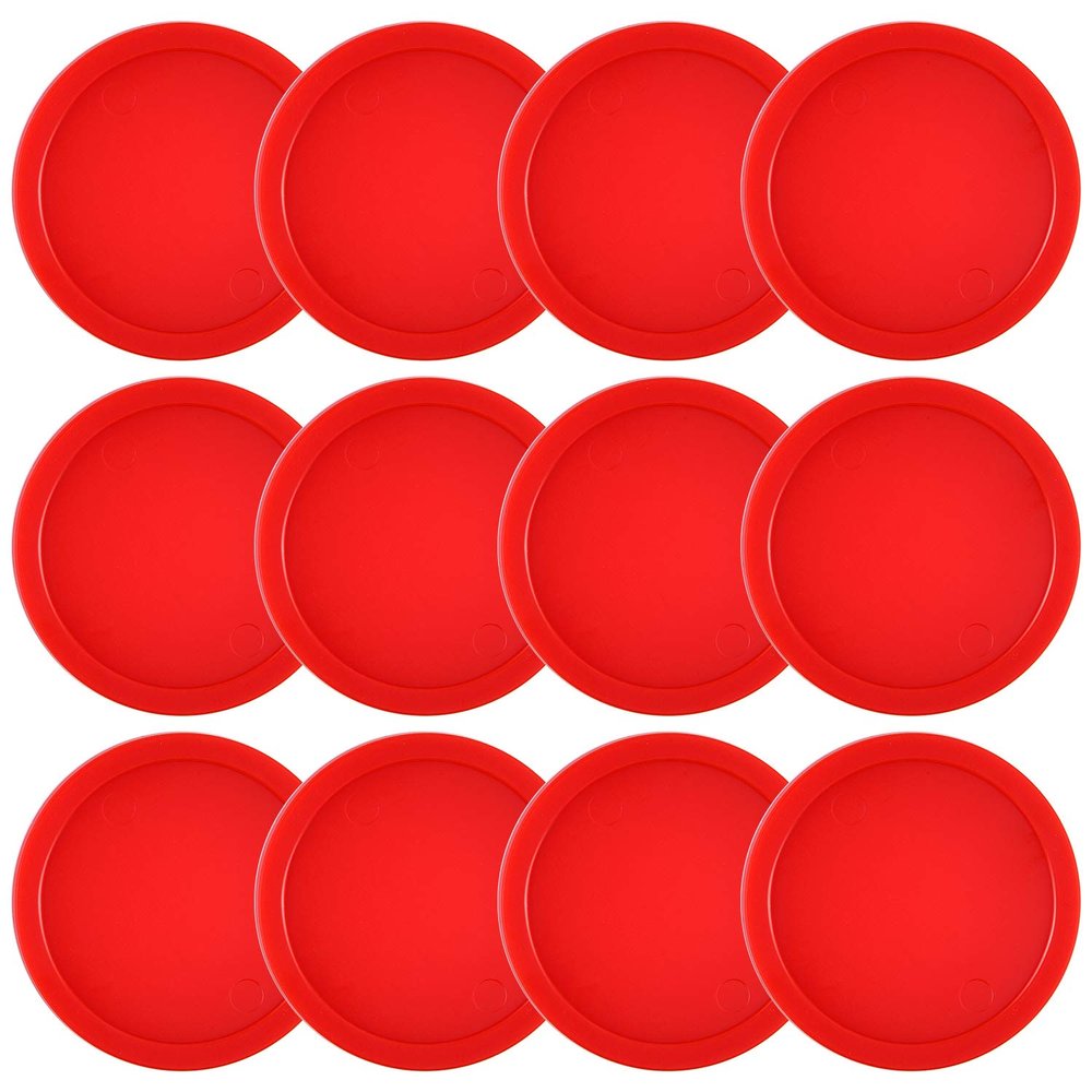 Coopay 12 Pieces Home Air Hockey Pucks 2.5 Inch Heavy Replacement Pucks for Game Tables Equipment Accessories, 12 Grams (Red)