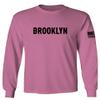 0243. Brooklyn Black Fonts Graphic New York NYC American Flag Men's Long Sleeve t Shirt (Pink X-Large) view 1