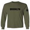 0243. Brooklyn Black Fonts Graphic New York NYC American Flag Men's Long Sleeve t Shirt (Olive, Large) view 1