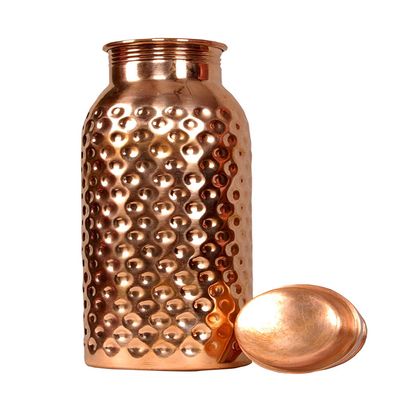 HarLen Hammered Ayurvedic Pure Copper Water Bottle for Sport Fitness Yoga (34 Oz) (Pack of 1)