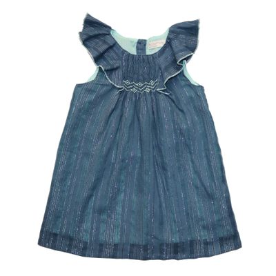 PHLONA Summer Sleeveless Sundress Cotton Casual Flower Tutu Dress 1 Year - 7 Years (Blue Stripe, 4 Years)
