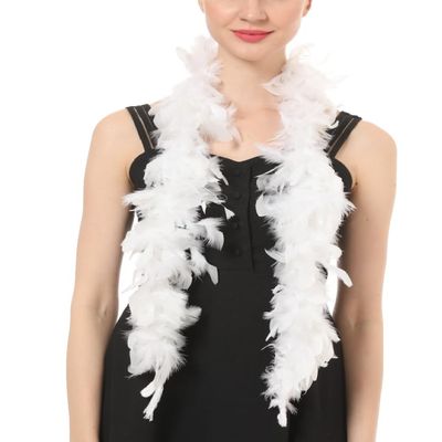 Flydreamfeathers 25 Gram, 4 Feet Long Chandelle Feather Boa, Feather Boa, Great for Party, Wedding, Halloween Costume, Christmas Tree, Decoration (White Color)