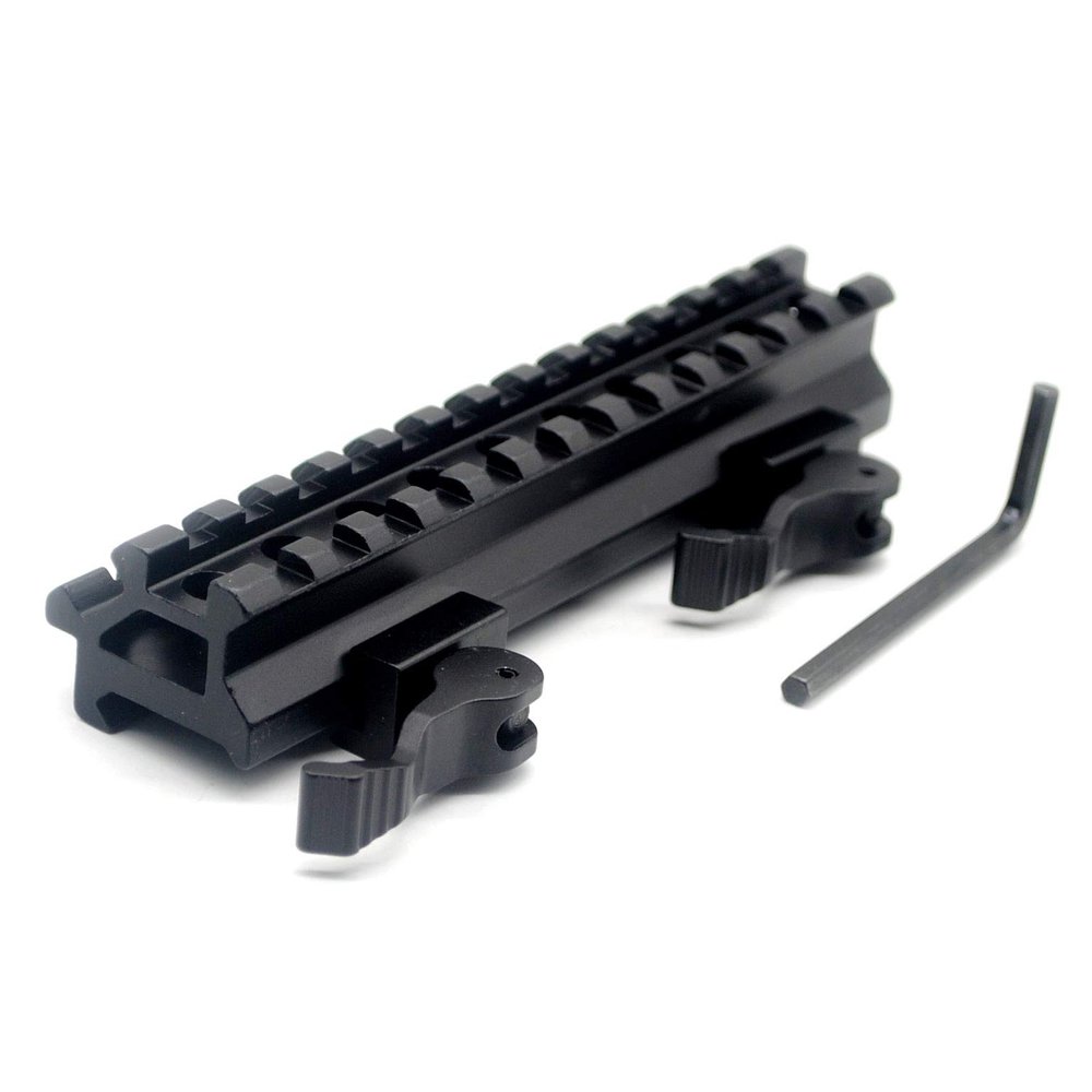 TRIROCK See-Through Throw Lever Riser Mount Picatinny Riser Mount with 13 Slots Double Rails Quick Release Detachable fits Scope Optics