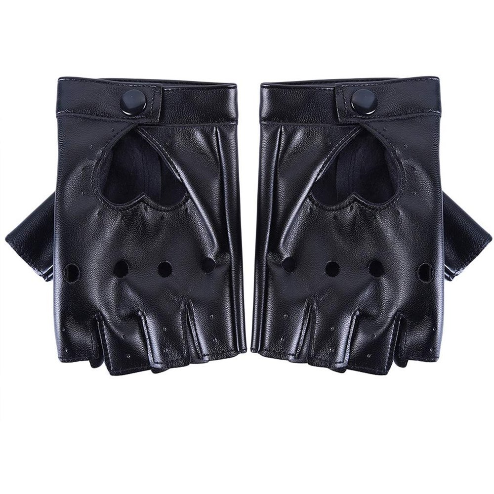 Sevenfly Women Heart Cutout Punk Half Finger Pu Leather Performance Gloves(black)