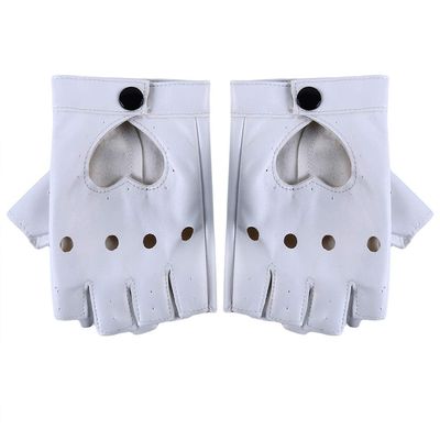 Sevenfly Women Heart Cutout Punk Half Finger Pu Leather Performance Gloves(White)