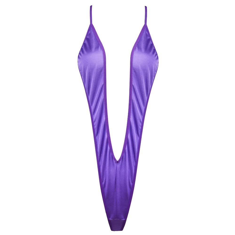 Aislor Women's One Piece Sling Shot Bikini G-String Thong Monokini Swimsuit Underwear Teddy Purple One Size