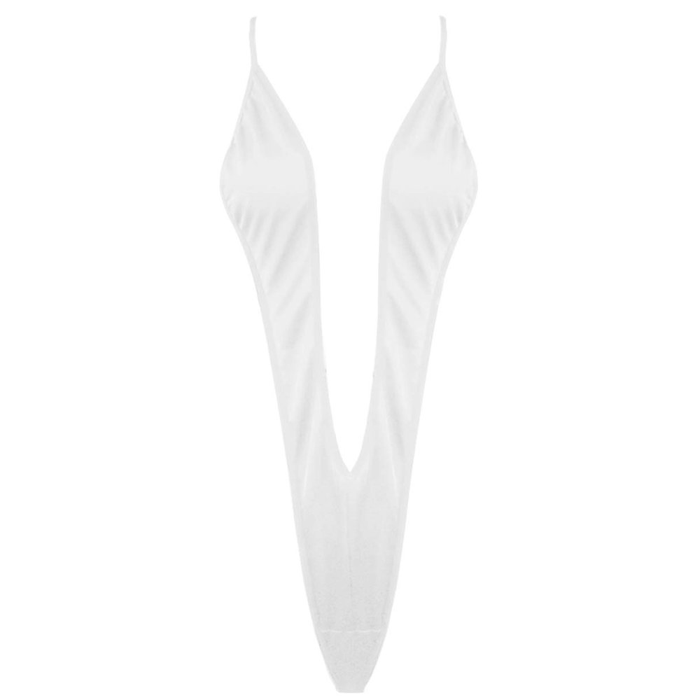 Aislor Women's One Piece Sling Shot Bikini G-String Thong Monokini Swimsuit Underwear Teddy White One Size