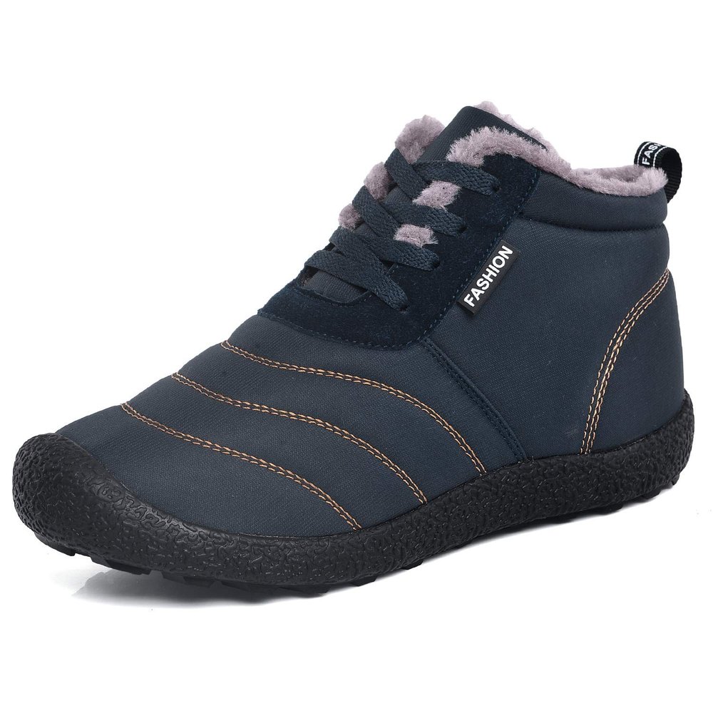 JITUUE Mens snow boots Ankle Booties Lace-up Winter Warm Fur Lined Outdoor Indoor Water Resistant Slip On Athletic Casual Walking Ankle Shoes (Blue, US 9.5)