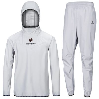 HOTSUIT Sauna Suit for Men Sweat Sauna Jacket Pant Gym Workout Sweat Suits, Light Gray, XL