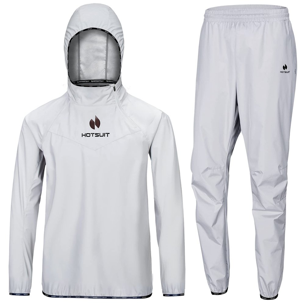 HOTSUIT Sauna Suit for Men Sweat Sauna Jacket Pant Gym Workout Sweat Suits, Light Gray, XL