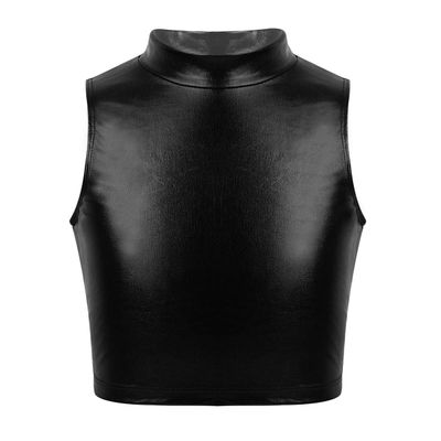YOOJIA Kids Girls Metallic Ballet Dance Tank Bra Tops Sleeveless Mock Neck Crop Dancing Stage Performance Workout Black 14