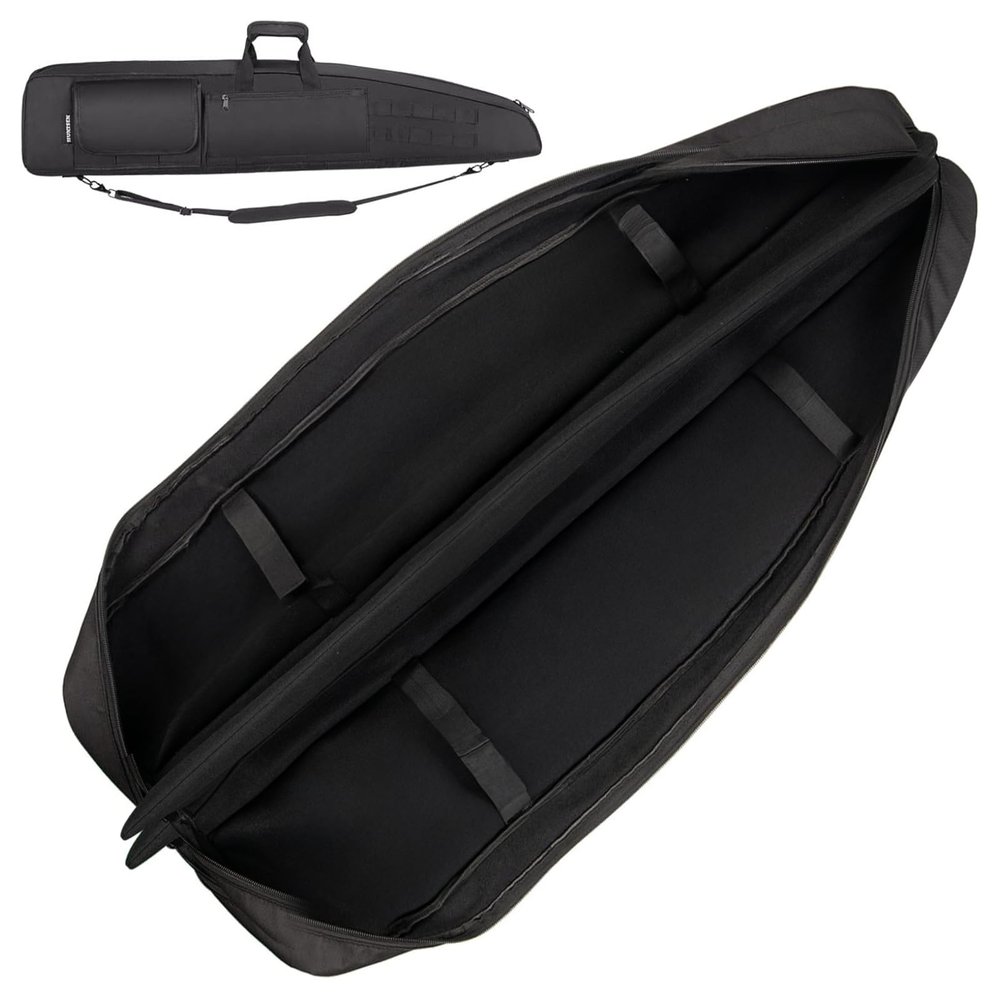 HUNTSEN Soft Case 38" 42" 46" 52" Bag with Padded Handle - Adjustable Sling Dual Lockable Zippers, Multiple Pouches Outdoor Accessory Bags (Black, 38")