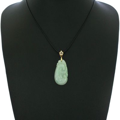 1.4" China Certified Grade A Nature Hisui Jadeite Jade Luck Ruyi Hand Carved Neckalce Pendants (S925) 8705