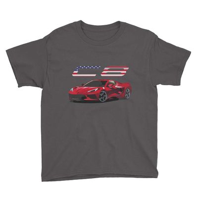 2020 'Vette C8 Stars and Bars Youth Short Sleeve T-Shirt Charcoal