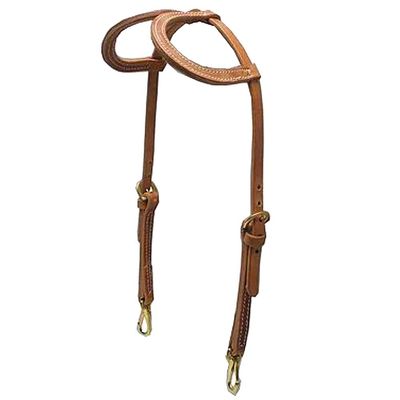 HILASON Horse Leather Headstall Snap Cheeks Two Ear Tan