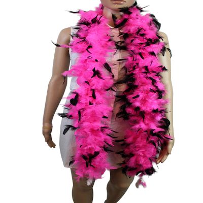 Flydreamfeathers 60 Gram, 2 yards Long Chandelle Feather Boa Great for Party, Wedding, Halloween Costume, Christmas Tree, Decoration(Hot Pink w/Black Tips Color_