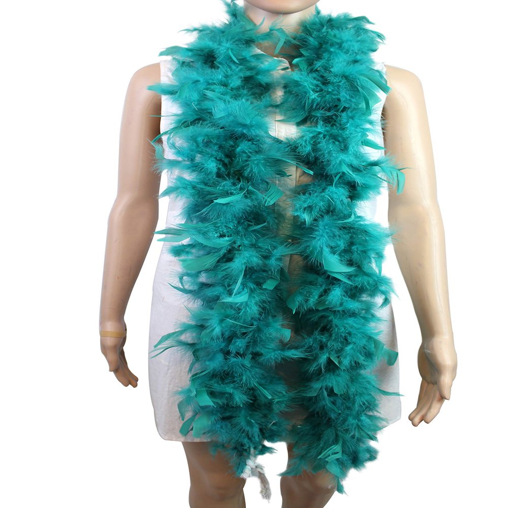 Flydreamfeathers 40 Gram 72" Long, Turkey Chandelle Feather Boa, Dancing Wedding Crafting Party Dress Up, Halloween Costume Decoration (Teal Color)