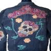 Sugar Skull Handsewn embroidered and applique denim jacket - Ships today view 3