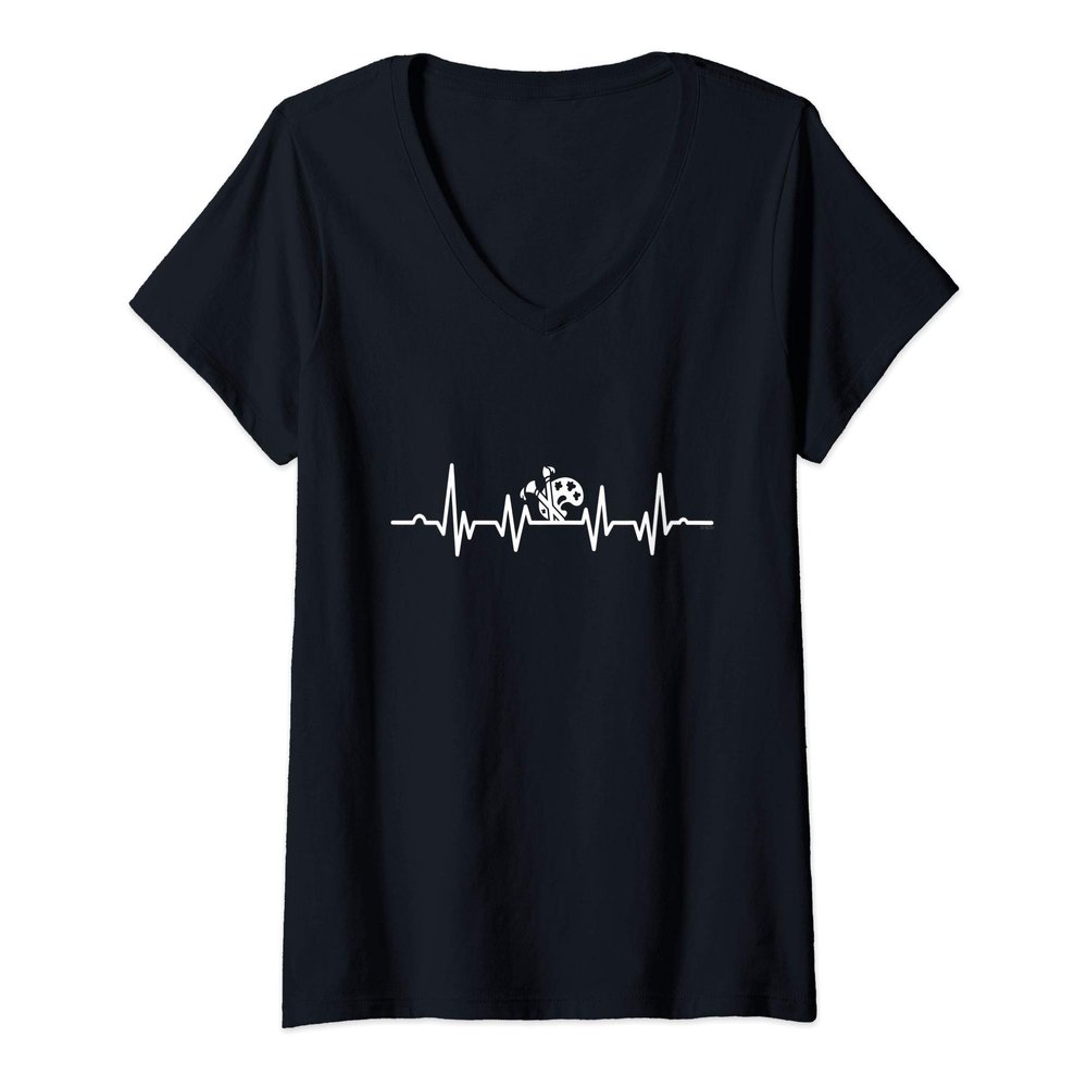 Womens Art Heartbeat Funny Artist Painter V-Neck T-Shirt