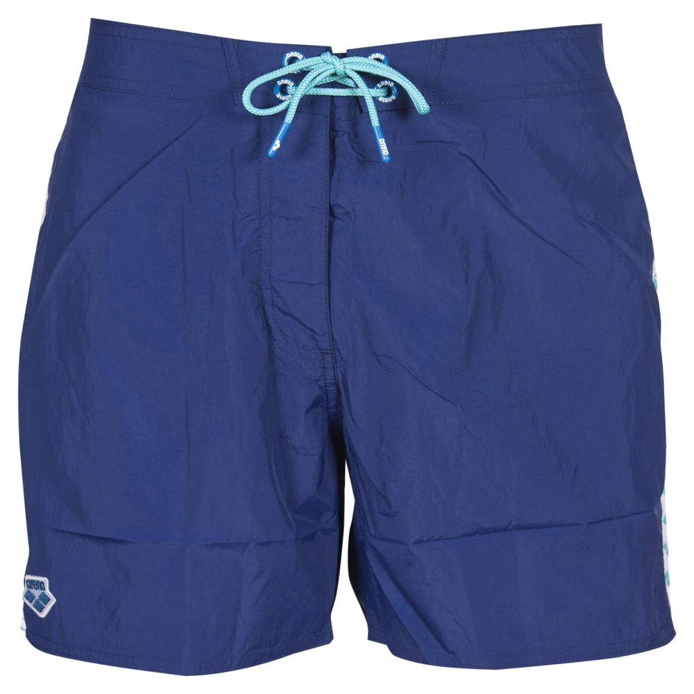 ARENA Men's Icons Boxer Swim Trunks Quick Dry Beach Shorts with Pockets, Navy-White, M