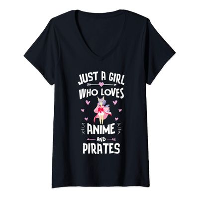 Womens Anime and Pirates Girls Women V-Neck T-Shirt