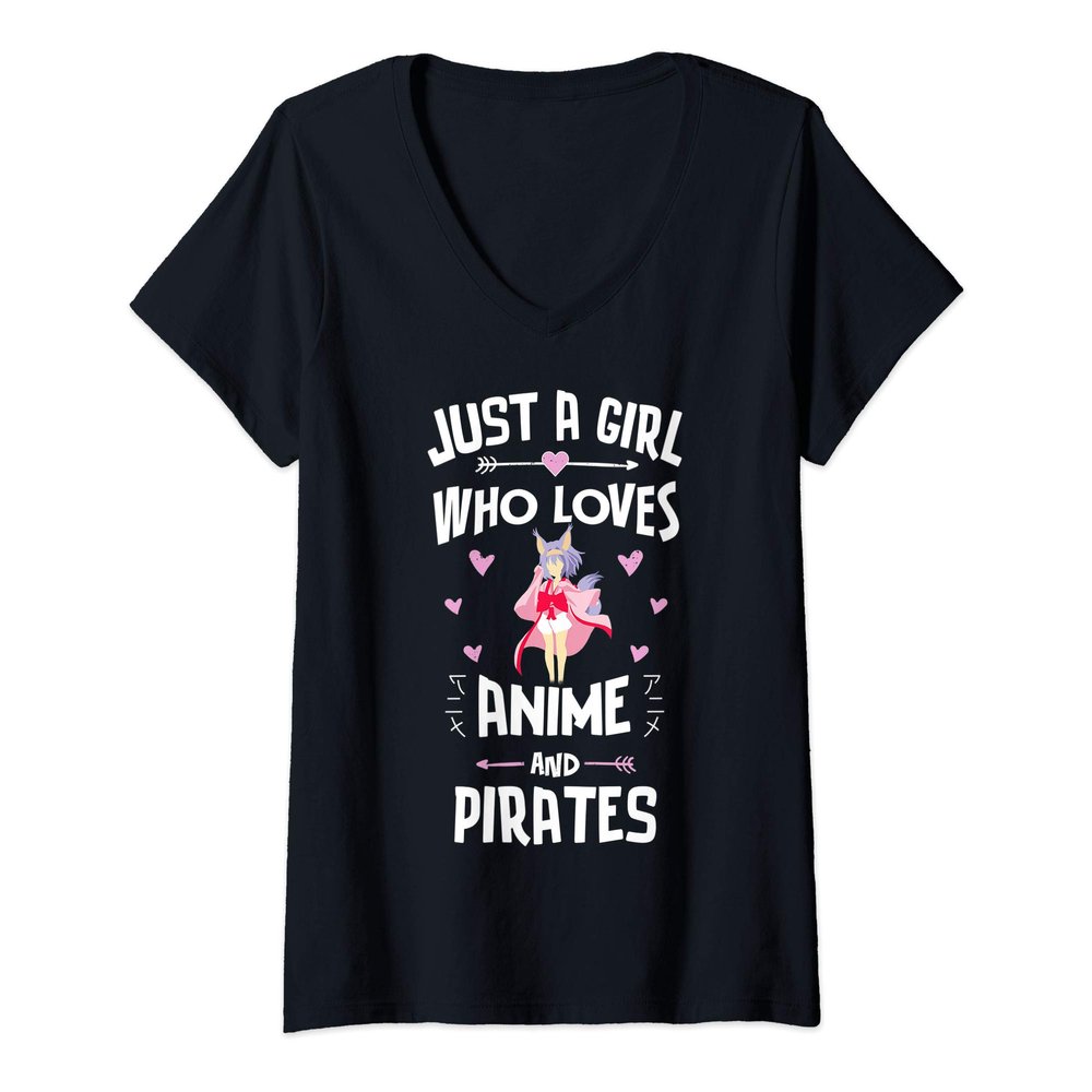 Womens Anime and Pirates Girls Women V-Neck T-Shirt
