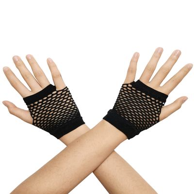Anlaey Fishnet Gloves Stretchy Fingerless 80s Party Accessories Mesh Costume with Finger Loop for Women