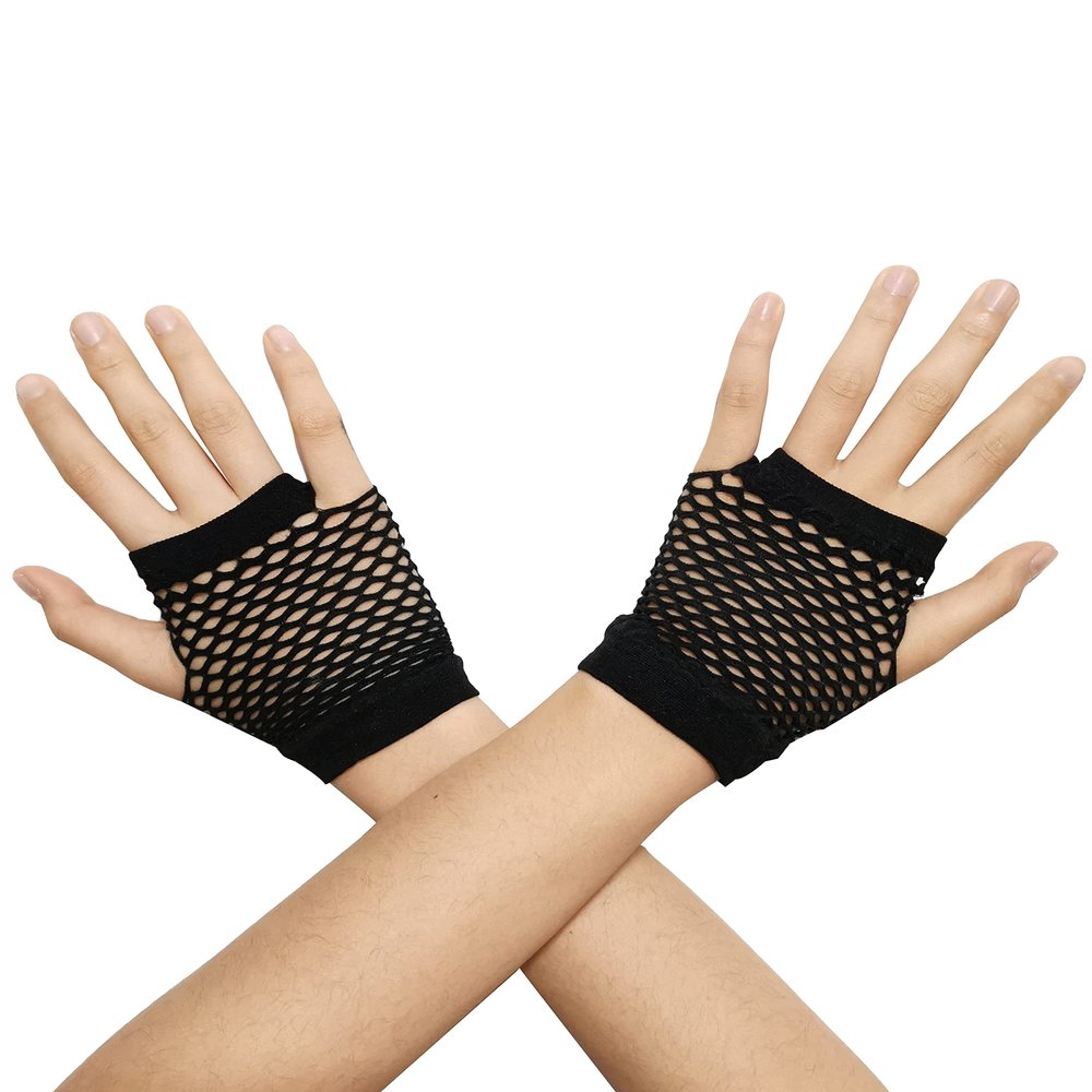 Anlaey Fishnet Gloves Stretchy Fingerless 80s Party Accessories Mesh Costume with Finger Loop for Women