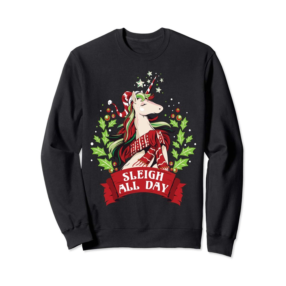 Sleigh All Day Cute Santa Unicorn Christmas Sweatshirt