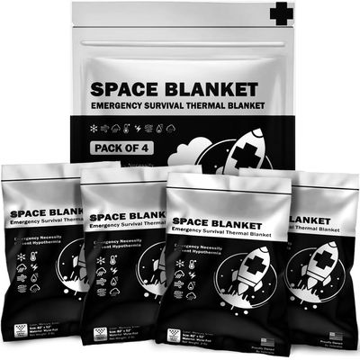 EVERLIT Survival Emergency Mylar Thermal Blankets -Space Blanket Survival kit Camping Blanket Perfect for First Aid Kit Outdoors, Hiking, Survival,Bug Out Bag,Marathons (Silver, 4 Pack)