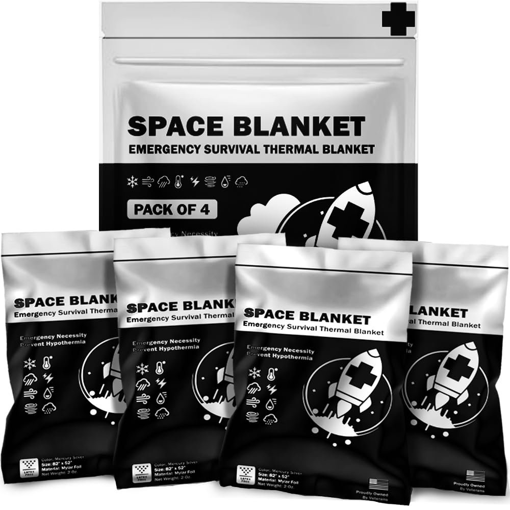 EVERLIT Survival Emergency Mylar Thermal Blankets -Space Blanket Survival kit Camping Blanket Perfect for First Aid Kit Outdoors, Hiking, Survival,Bug Out Bag,Marathons (Silver, 4 Pack)