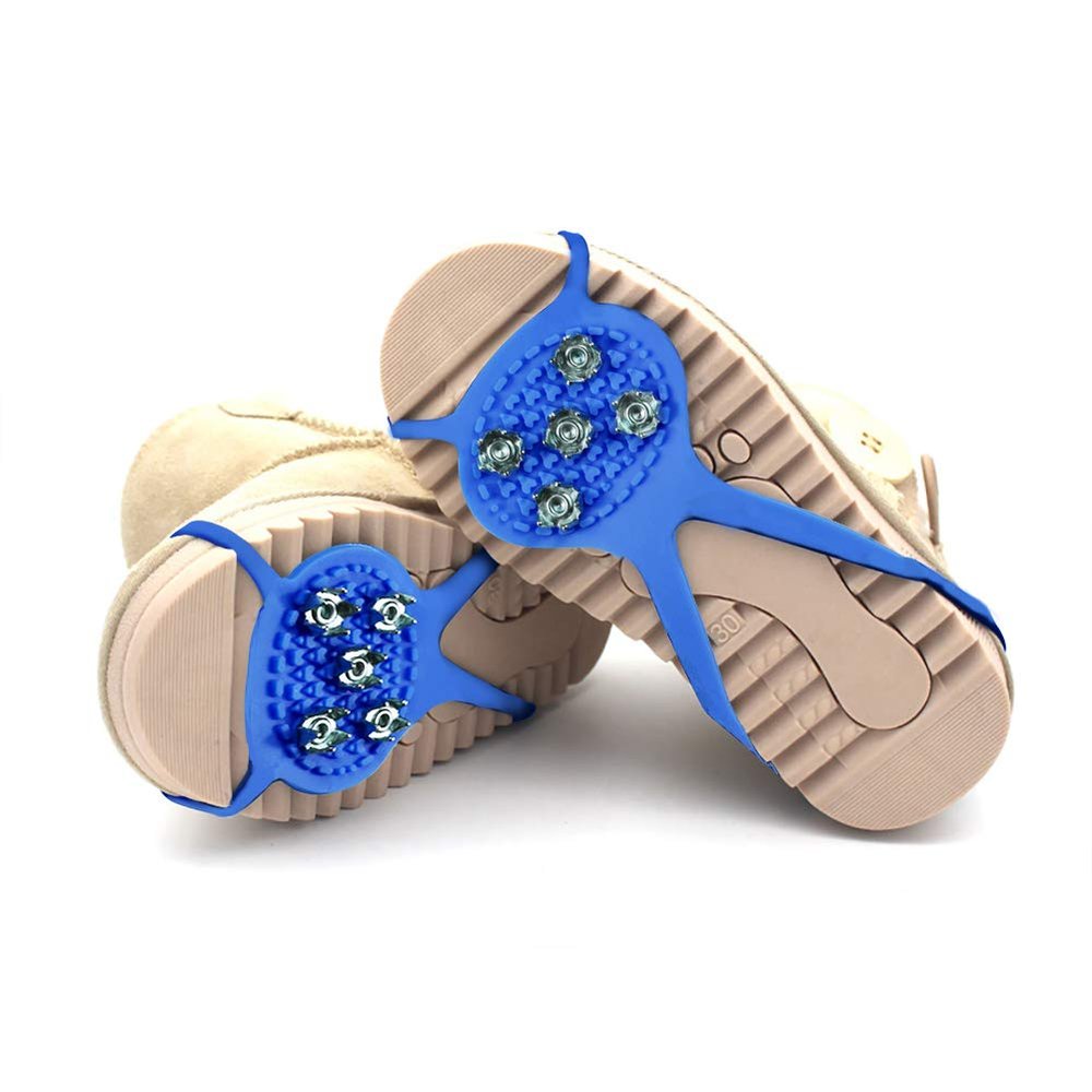Milaloko 1 Pair (Kids Size) Crampons,Traction Cleats,Spike for Winter Walking Safety,Shoe Grips on IceSnow for Children Girls and Boys,Kids' Size 8-10 (Blue)