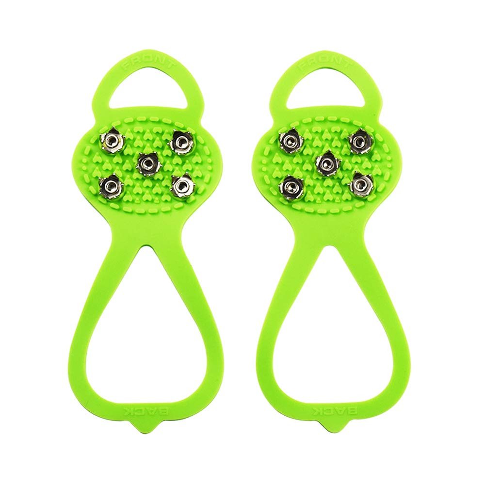Milaloko 1 Pair (Kids Size) Crampons,Traction Cleats,Spike for Winter Walking Safety,Shoe Grips on IceSnow for Children Girls and Boys,Kids' Size 8-10 (Green)