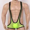 ACSUSS Mens One Piece Fishnet Sheer Y-Back Bulge Pouch Jockstrap Wrestling Singlet Leotard Bodysuit Lawn Green One Size view 3