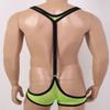ACSUSS Mens One Piece Fishnet Sheer Y-Back Bulge Pouch Jockstrap Wrestling Singlet Leotard Bodysuit Lawn Green One Size view 4