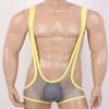 ACSUSS Mens One Piece Fishnet Sheer Y-Back Bulge Pouch Jockstrap Wrestling Singlet Leotard Bodysuit Grey One Size view 3