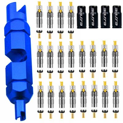 20 Pieces Presta Valve Core 4 Pieces Alloy Presta Valve Caps with Alloy Valve Core Remover Tool for Tubeless Road MTB Bike, Stan's, Vittoria, Continental, Kenda and More