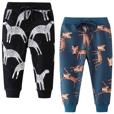 Toddler Boys Animal Jogger Pants Little Boys' Drawstring Elastic Waist Cotton Casual Sweatpants 2 Pack Set 2T