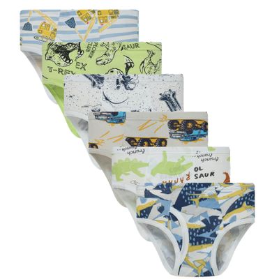 Boboking Little Boys Briefs Green Dinosaur Truck Toddler Kids Underwear (Pack of 6) 6/7Y