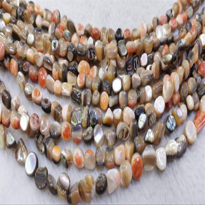 6-7mm Rare Natural Orange Abalone Shell Beads Freeform Nugget Iridescent Rainbow Flash Chunky Pearl Shell 16" Strand