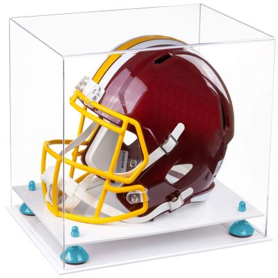 Acrylic Display Case for Full Size Football Helmet Premium Football Display Case with White Base & L Blue Risers Protects Memorabilia & Collectibles, Dimension 14.5" L x 11" W x 12" H