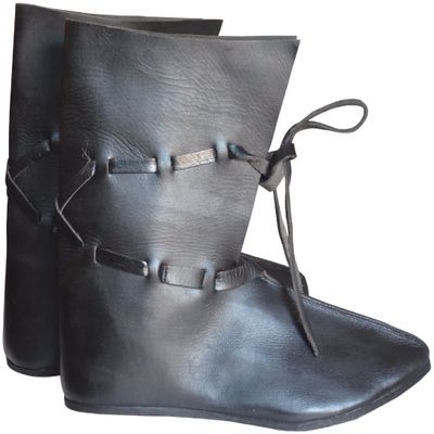 Allbeststuff Medieval Leather Shoe Brown Renaissance Boots Long with Leather Laces ABS (Black, 11)