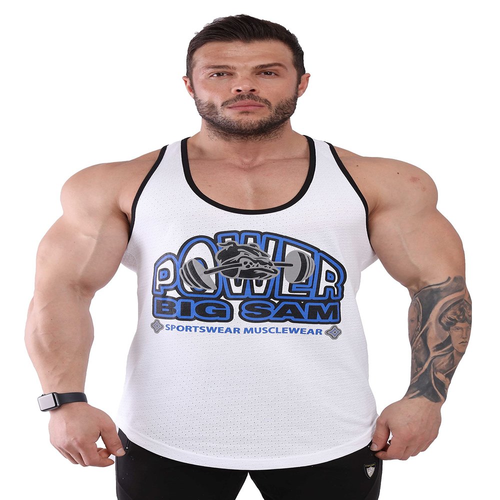 BIG SAM SPORTSWEAR COMPANY Men's Gym Tank Top Bodybuilding, Fitness Workout Y-Back Sleeveless Muscle Cotton T-Shirt (White, L)