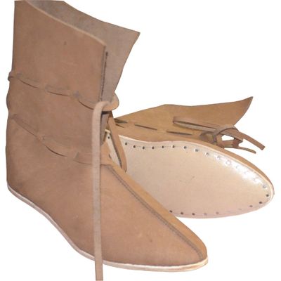 Allbeststuff Medieval Leather Shoe Brown Renaissance Boots Long with Leather Laces ABS (Natural Leather, 6)