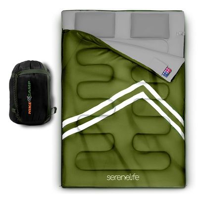SereneLife Backpacking Sleeping Bag Camping Gear-Double Sleeping Bag For Adults/Teens W/2 Pillows,Bag-Outdoor Lightweight Weather Proof Sleeping Bags For Camping,Backpacking,Hiking-SereneLife SLSBX9