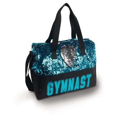 Gymnastics Duffle Bag Turquoise Silver Sequin Heart by Dansbagz