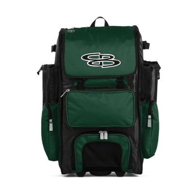Boombah Rolling Superpack Baseball/Softball Gear Bag - 23-1/2" x 13-1/2" x 9-1/2" - Black/Dark Green - Telescopic Handle - Holds 4 Bats - Wheeled Version