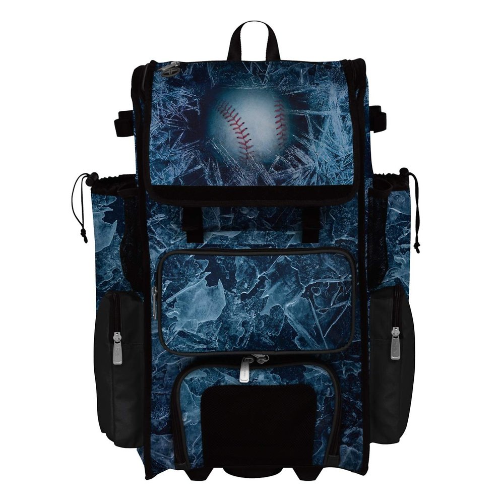 Boombah Rolling Superpack 2.0 Baseball/Softball Gear Bag - 23-1/2" x 13-1/2" x 9-1/2" - Frozen Black/White - Telescopic Handle - Holds 4 Bats - Wheeled Version