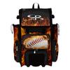 Boombah Rolling Superpack 2.0 Baseball/Softball Gear Bag - 23-1/2" x 13-1/2" x 9-1/2" - Baseball Fire Ball Black/Orange/White - Telescopic Handle - Holds 4 Bats - Wheeled Version view 1