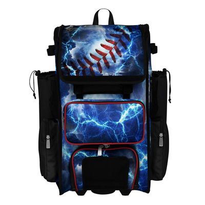 Boombah Rolling Superpack 2.0 Baseball/Softball Gear Bag - 23-1/2" x 13-1/2" x 9-1/2" - The Natural Black/Red/White - Telescopic Handle - Holds 4 Bats - Wheeled Version